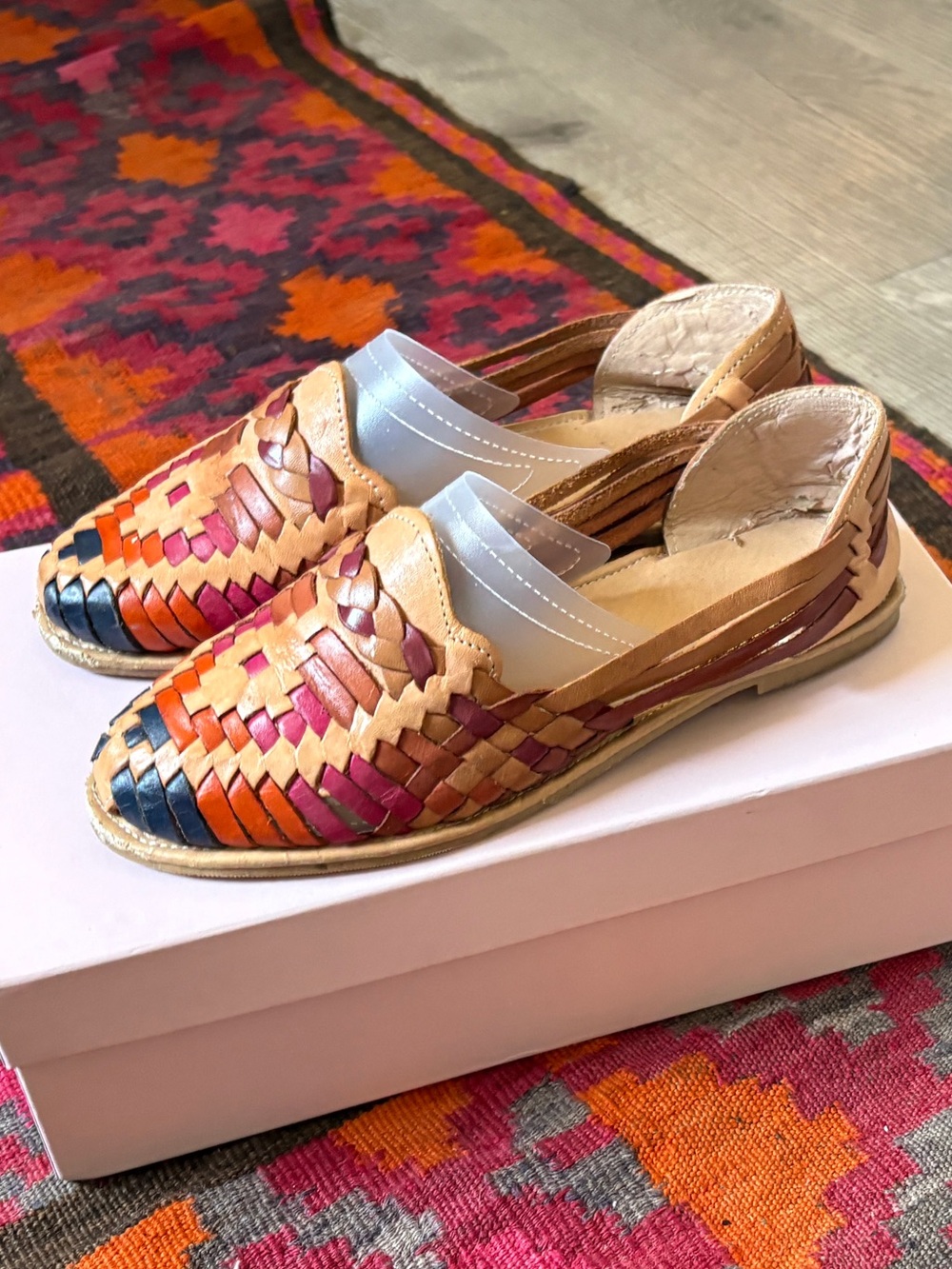MEXICANA Tan Multicolor Woven Leather Slingback Flats